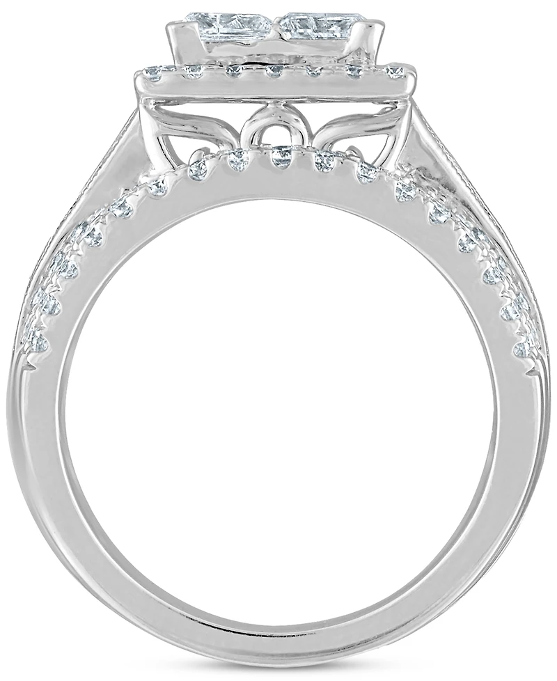 Diamond Princess Halo Quad Cluster Bridal Set (3-1/2 ct. t.w.) in 14k White Gold