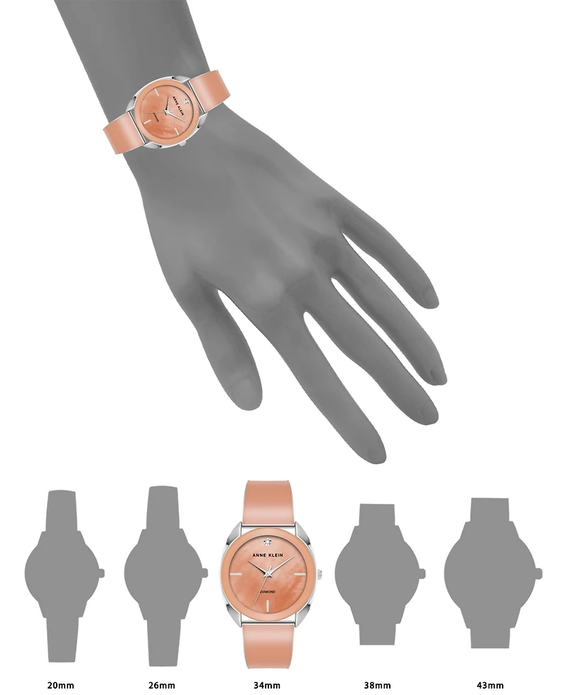 Anne Klein Women's Quartz Silver-Tone Alloy and Mauve Enamel Watch, 34mm