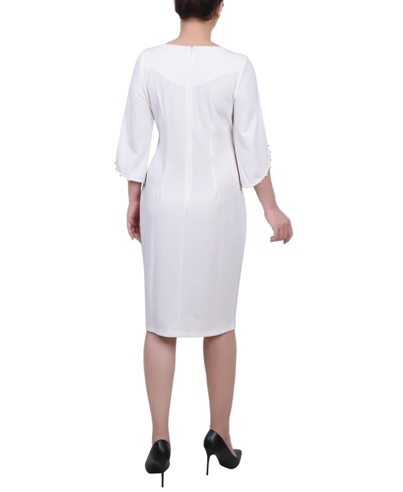 Ny Collection Women's 3/4 Imitation Pearl Detail Petal Sleeve Dress