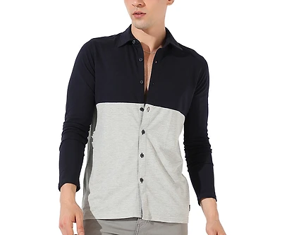 Campus Sutra Men's Navy Blue & Light Grey Contrast Panel Shirt