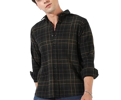 Campus Sutra Men's Dark Green Checkered Regular Fit Casual Shirt