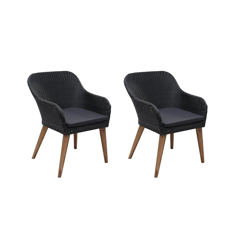 Patio Chairs with Cushions 2 pcs Poly Rattan Black