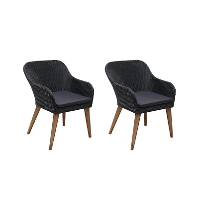 Patio Chairs with Cushions 2 pcs Poly Rattan Black