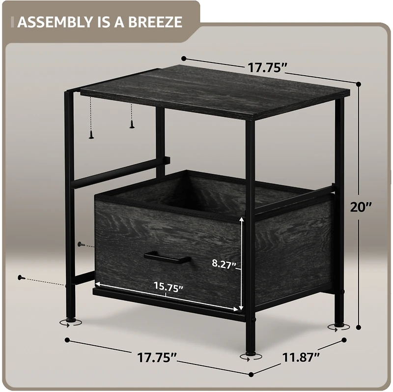 Sorbus Nightstand with 2 Drawers - Steel Frame, Wood Top & Easy Pull Fabric Bins - Great for Home, Bedroom, Office & College Dorm