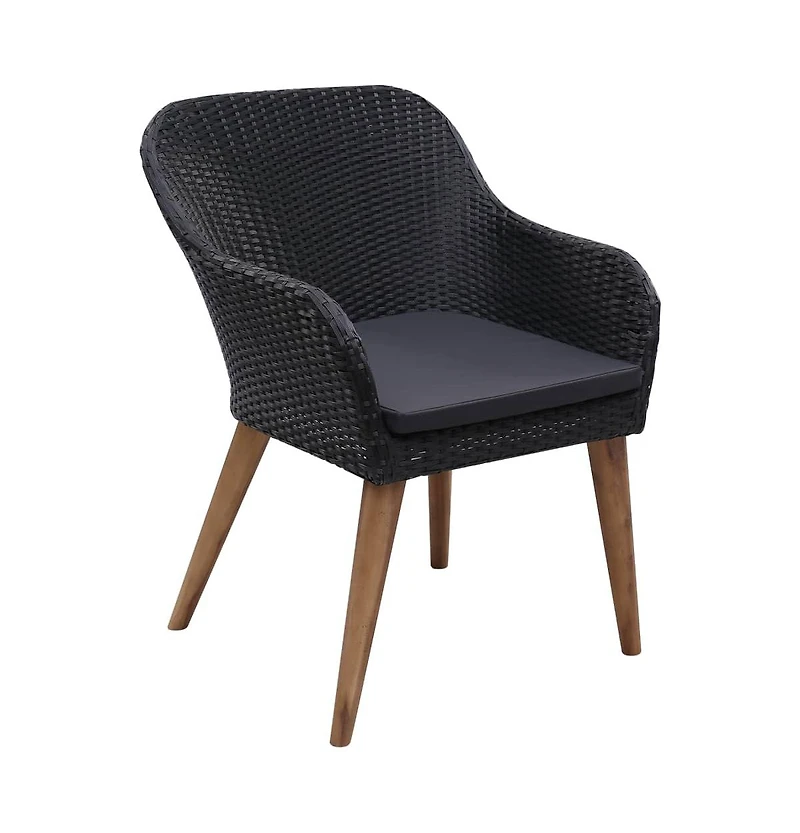Patio Chairs with Cushions 2 pcs Poly Rattan Black