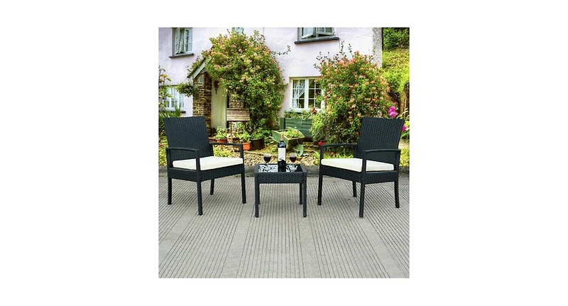 3 Pcs Outdoor Rattan Patio Conversation Furniture Set