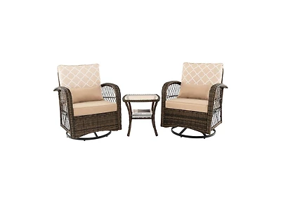 3 Pieces Outdoor Wicker Conversation Set with Tempered Glass Coffee Table-Beige