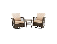 3 Pieces Outdoor Wicker Conversation Set with Tempered Glass Coffee Table-Beige