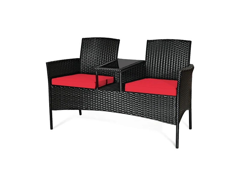 Wicker Patio Conversation Furniture Set with Removable Cushions and Table