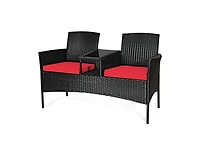 Wicker Patio Conversation Furniture Set with Removable Cushions and Table