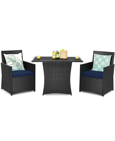 3 Pieces Patio Rattan Furniture Set with Cushion and Sofa Armrest