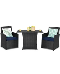 3 Pieces Patio Rattan Furniture Set with Cushion and Sofa Armrest