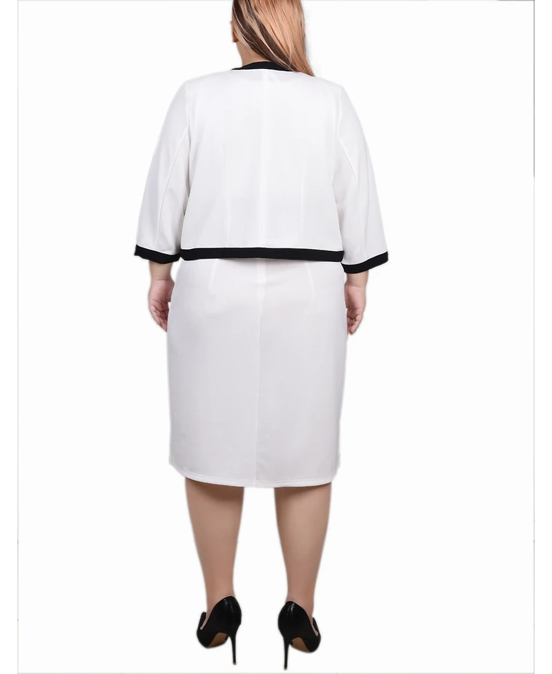 Ny Collection Plus Elbow Sleeve Colorblocked Dress, 2 Piece Set