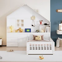 Twin House Bed: Window, Drawers, Shelves, Usb