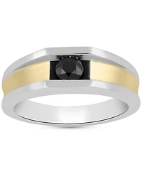 Men's Black Diamond Concave Ring (1/2 ct. t.w.) in Sterling Silver & 14k Gold-Plate