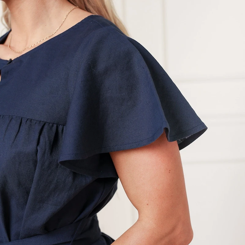 Hope & Henry Women's Bell Sleeve Linen Keyhole Dress