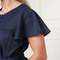 Hope & Henry Women's Bell Sleeve Linen Keyhole Dress