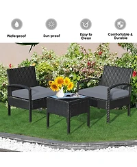 3 Pieces Outdoor Rattan Patio Conversation Set with Seat Cushions