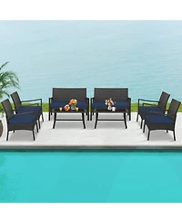 4 Pieces Rattan Conversation Set with Tempered Glass Coffee Table