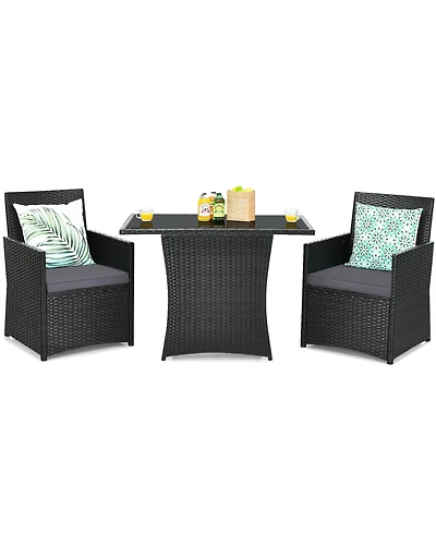 3 Pieces Patio Rattan Furniture Set with Cushion and Sofa Armrest