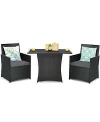 3 Pieces Patio Rattan Furniture Set with Cushion and Sofa Armrest