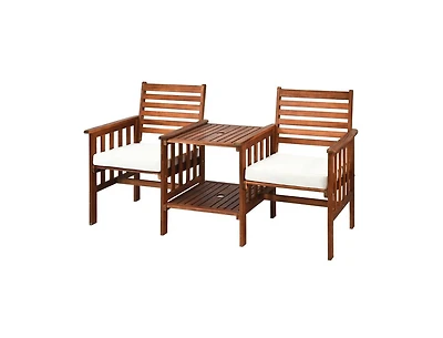 3 pcs Outdoor Patio Table Chairs Set Acacia Wood Loveseat