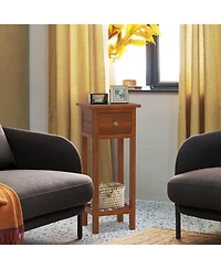 2 Tier Slim Nightstand Bedside Table with Drawer Shelf