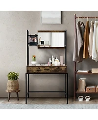 Industrial Vanity Table with 3-Height Adjustable Mirror Bag-Brown