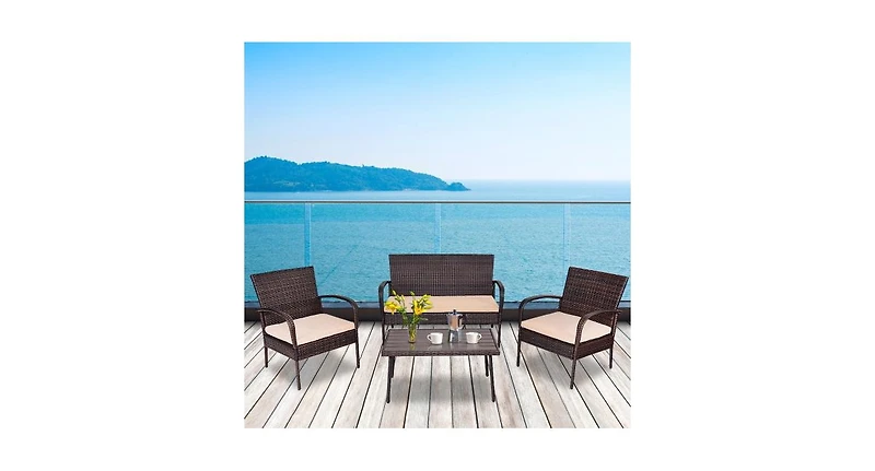 4 pcs Table Sofa Furniture Set with Cushions