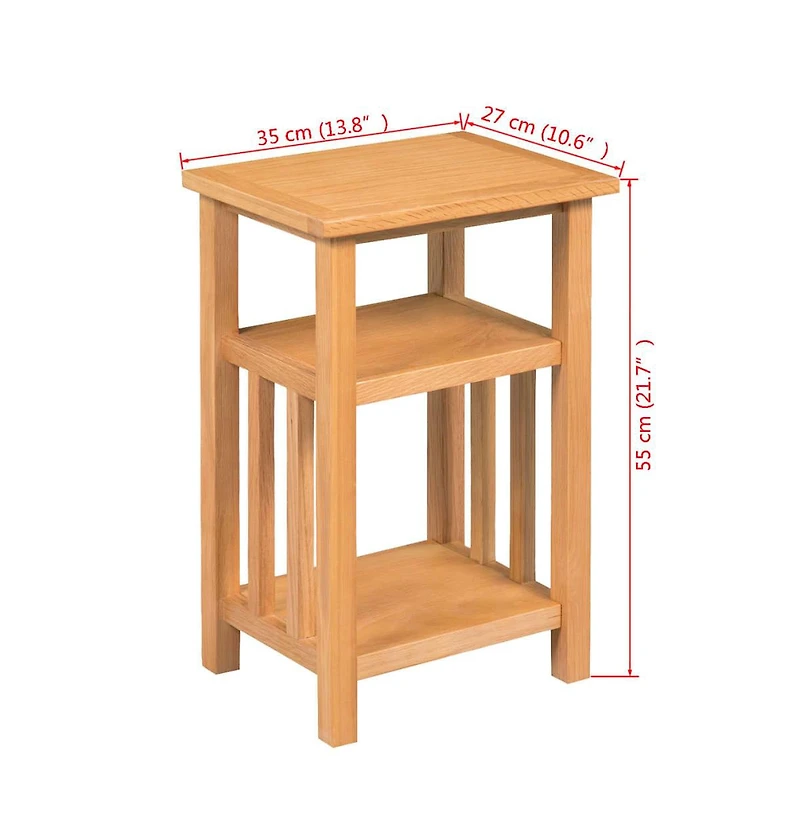 End Table with Magazine Shelf Solid Oak Wood 10.6"x13.8"x21.7"