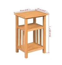 End Table with Magazine Shelf Solid Oak Wood 10.6"x13.8"x21.7"