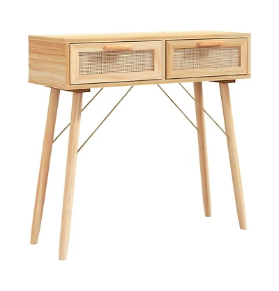 Console Table Brown 31.5"x11.8"x29.5" Solid Wood Pine Natural Rattan