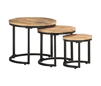Side Tables 3 pcs Rough Mango Wood