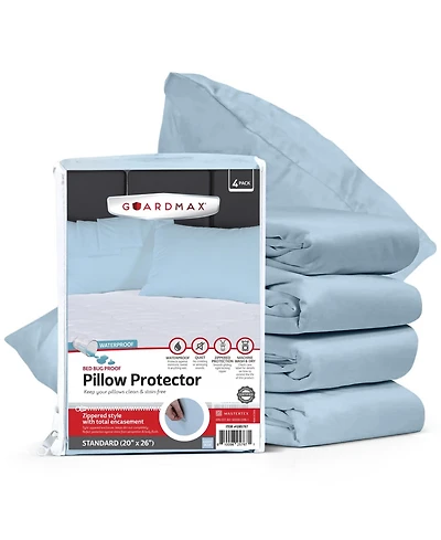 Guardmax Standard Waterproof Pillow Protector with Zipper (4 Pack)