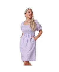 Hope & Henry Womens' Bubble Sleeve Smocked Bodice Dress