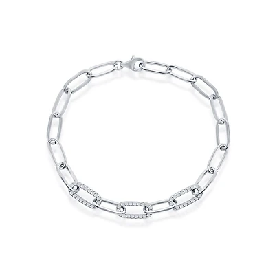 Sterling Silver or Gold Plated Over Sterling Silver Cz Paperclip Bracelet