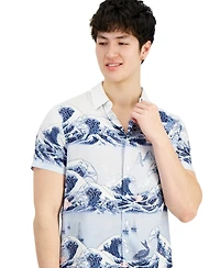 Guess Men's Wave-Print Short-Sleeve Button-Down Shirt