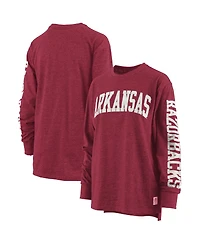 Women's Pressbox Heathered Cardinal Arkansas Razorbacks Two-Hit Canyon Long Sleeve T-shirt