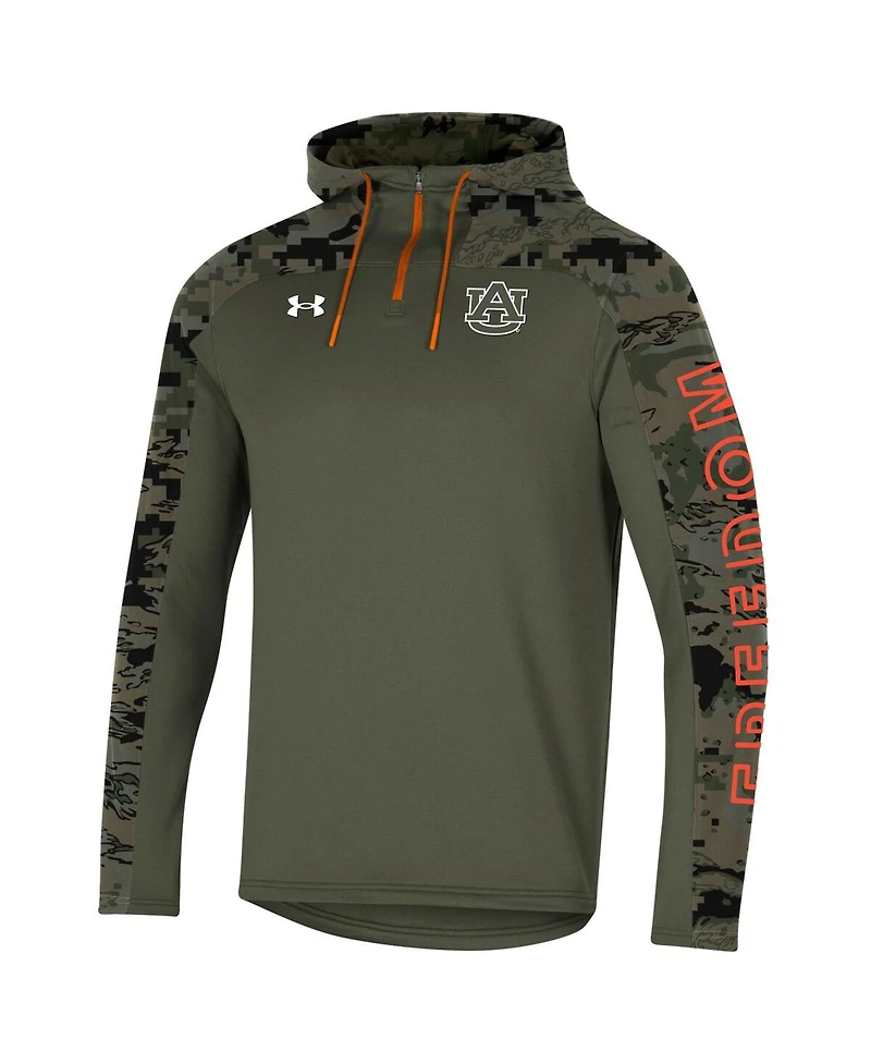 Men's Under Armour Olive Auburn Tigers Freedom Quarter-Zip Pullover Hoodie