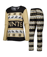 Women's Foco Black New Orleans Saints Holiday Ugly Pajama Set