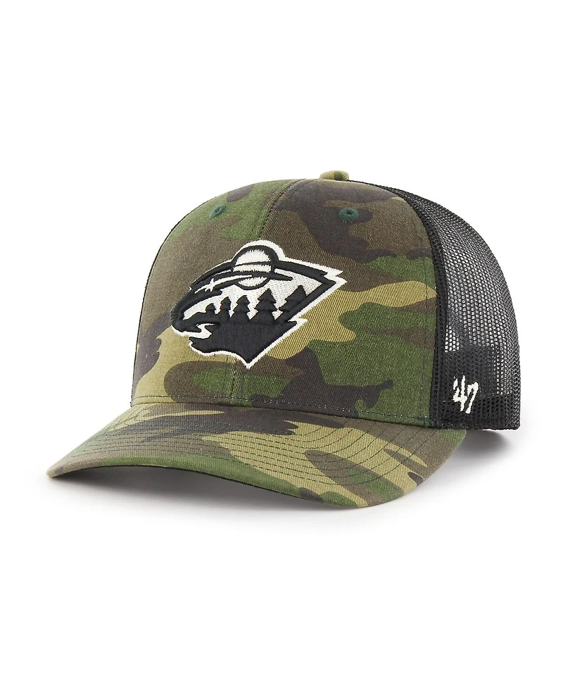 Men's '47 Brand Camo, Black Minnesota Wild Trucker Snapback Hat