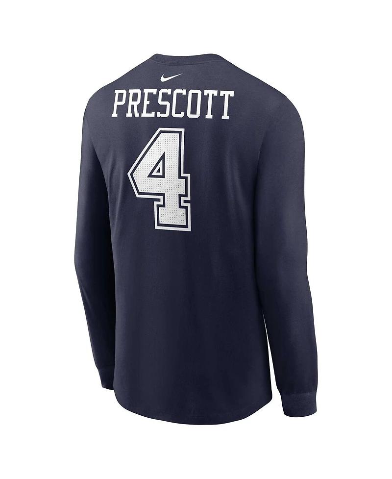 Men's Nike Dak Prescott Navy Dallas Cowboys Player Name and Number Long Sleeve T-shirt