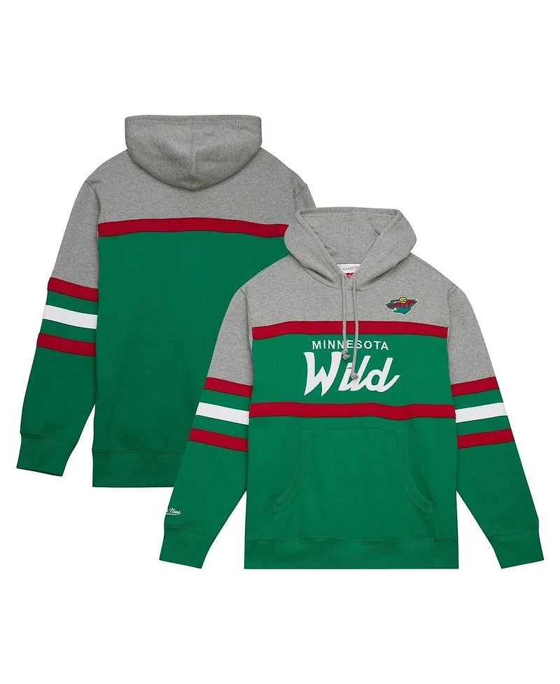 Men's Mitchell & Ness Green, Gray Minnesota Wild Head Coach Pullover Hoodie