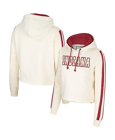 Women's Colosseum Cream Indiana Hoosiers Perfect Date Cropped Pullover Hoodie