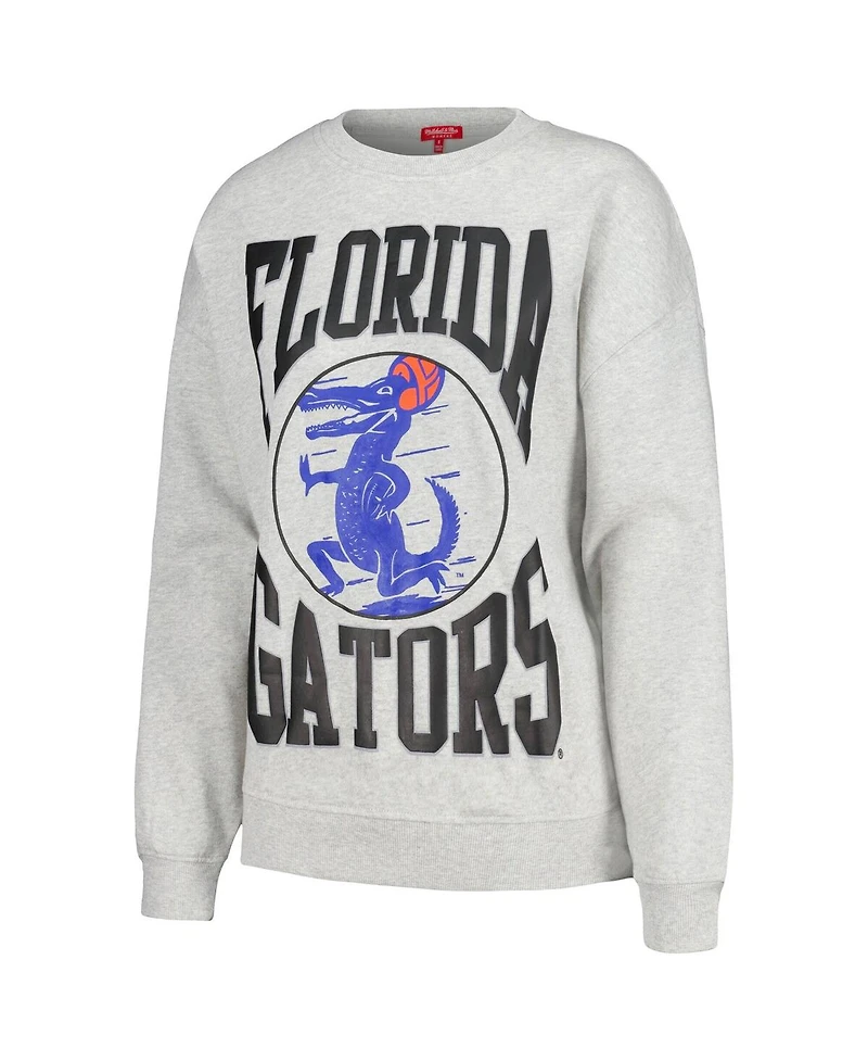Women's Mitchell & Ness Heather Gray Florida Gators Oversized Logo Lightweight Pullover Sweatshirt