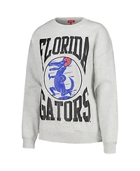 Women's Mitchell & Ness Heather Gray Florida Gators Oversized Logo Lightweight Pullover Sweatshirt