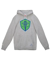 Men's Mitchell & Ness Heather Gray Seattle Sounders Fc Primary Logo Pullover Hoodie