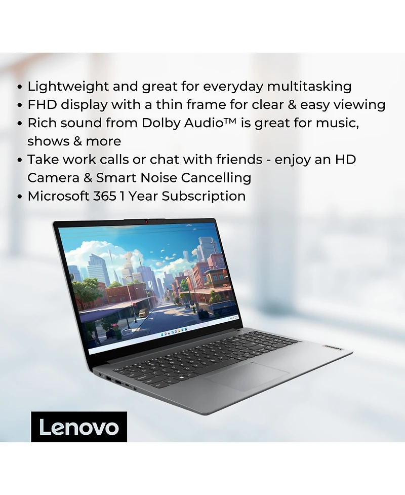 Lenovo IdeaPad 1i 15.6" Laptop Intel Celeron N4500 4GB Ram 128GB eMMC Windows 11 Home Fhd Display - Gray