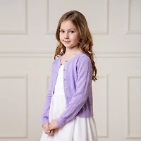 Hope & Henry Girls' Scallop Edge Mesh Dot Cardigan