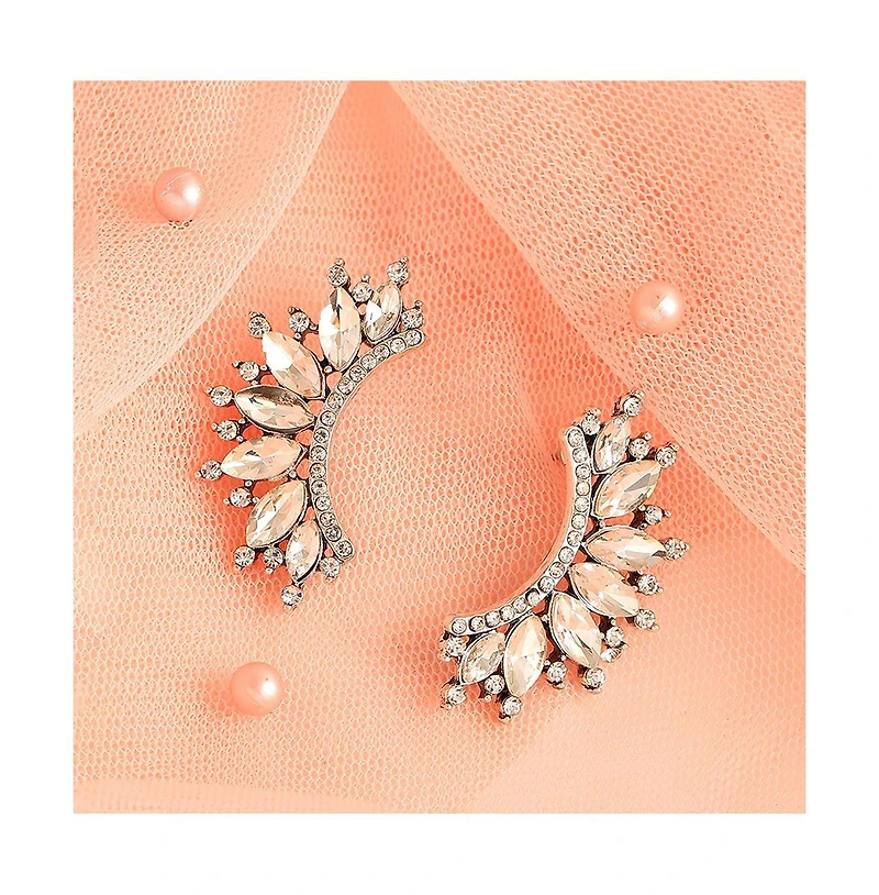 Sohi Women's Silver Embellished Curve Drop Earrings